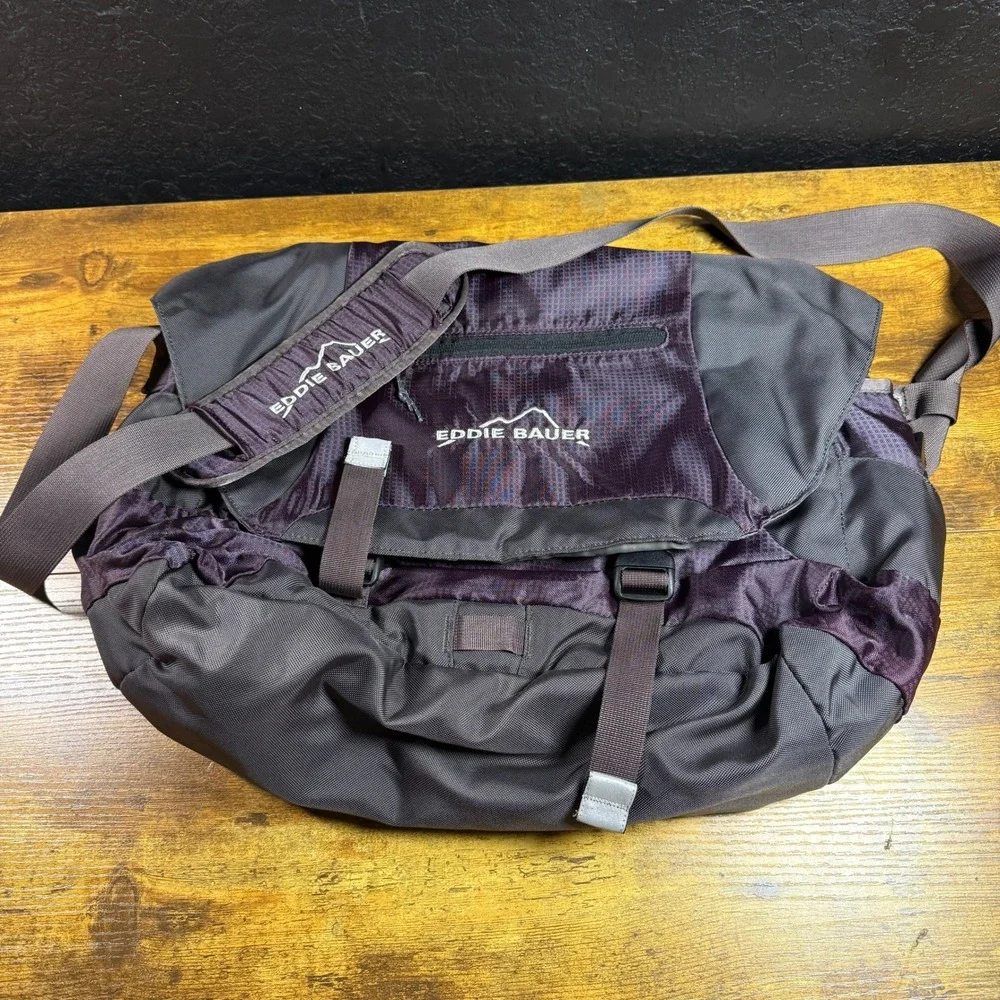 Eddie Bauer Ripstop Nylon Purple Grey Laptop Messenger Bag Large Unisex